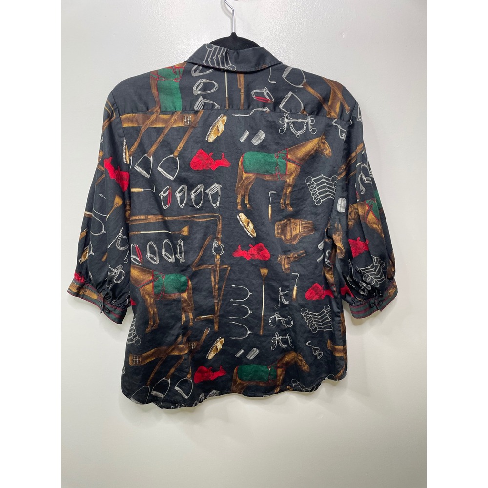 Lauren Ralph Lauren Equestrian Horse Bridle Button Up Shirt Black Old Money XL - Picture 9 of 10